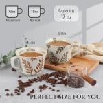 LINVIA Ceramic Coffee Mug, 12 oz Novelty Unique Teacup with Large Handle, Stoneware Cup for Tea Mocha Latte Cappuccino Espresso (Set of 4, Butterfly Grass Ivy and Leaf)