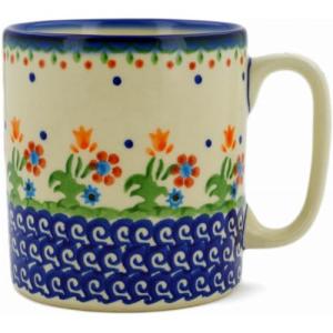 Authentic Polish Pottery Mug 12 oz in Spring Flowers Design Handmade in Bolesławiec Poland by Ceramika Bona + Certificate of Authenticity