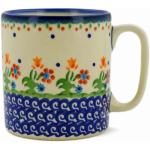 Authentic Polish Pottery Mug 12 oz in Spring Flowers Design Handmade in Bolesławiec Poland by Ceramika Bona + Certificate of Authenticity