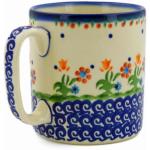 Authentic Polish Pottery Mug 12 oz in Spring Flowers Design Handmade in Bolesławiec Poland by Ceramika Bona + Certificate of Authenticity