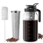 VA1KENE Cold Brew Coffee Maker 64oz, Iced Coffee Maker with 304 Stainless Steel Filter, Mason Jar Pitcher with Lid and Spout (Black)