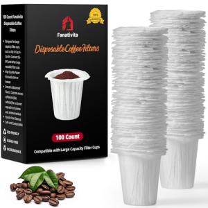 Fanativita Disposable Coffee Filters for My K-Cup, K-Carafe, Cuisinart SS-RFC and Other Large Reusable Filter Cups (White 100 Count)