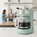 OVENTE 12-Cup Drip Coffee Maker with Borosilicate Glass Carafe, One-Touch Operation Machine, Anti-Drip System, Reusable Filter and Clear View Water Gauge, Ideal for Home or Office, Light Teal CM412LBL