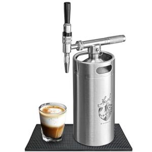 Stainless Steel 128 oz Nitro Cold Brew Coffee Maker - Portable Mini Keg System - with Stout Creamer Faucet Large Home Keg - Collapsible Funnel & Drip Mat