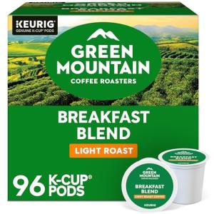 Green Mountain Coffee Roasters Breakfast Blend Single-Serve Keurig K-Cup Pods, Light Roast Coffee, 96 Count