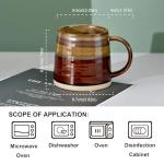 Farmhouse Ceramic Coffee Mug 13 oz Handmade Tea Cup with Large Handle, Wide Bottom Coffee Mugs for Home Office, Holiday Birthday Christmas Gift Mug for Men Women Mom Father and Friends, Chocolate Tone