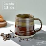 Farmhouse Ceramic Coffee Mug 13 oz Handmade Tea Cup with Large Handle, Wide Bottom Coffee Mugs for Home Office, Holiday Birthday Christmas Gift Mug for Men Women Mom Father and Friends, Chocolate Tone