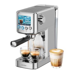 XIXUBX Espresso Machine 20 Bar with Milk Frother, Stainless Steel Coffee Maker with 42 oz Removable Water Tank for Cappuccino, Latte&Cold Brew, Home&Office, Silver