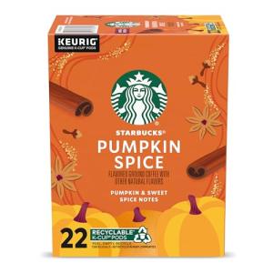 Starbucks K-Cup Coffee Pods, Pumpkin Spice Flavored for Keurig Coffee Makers, 100% Arabica, Limited Edition, 1 Box (22 Pods)