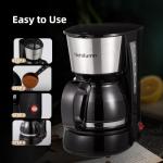 Nehilumn 4-5 Cups Drip Coffee Maker, Coffee Pot Machine Permanent Coffee Filter, Mini,20Oz Electric Coffee Maker,650W Black and Stainless Steel