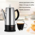 CDKM Classic 12 Cup Percolator, PC-9822, Stainless Steel with keep warm,cordless service (Mirror Polished)