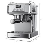 SHARDOR 20-Bar Espresso Machine for Home Barista, Built-In Steam Wand for Latte & Cappuccino, Stainless Steel Coffee Maker with Temp Display, 1350W, 60oz Water Reservoir