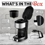 Gourmia Drip Coffee Maker – 5 Cup, One-Touch Brew, Pause & Serve, Adjustable 4 Hr Keep Warm, EZ-View Water Window, Black