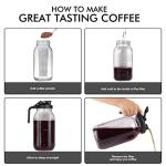 Cold Brew Mason Jar iced Coffee Maker, Durable Glass, - 64 oz (2 Quart / 1.9 Liter), With Handle& Stainless Steel Filter for Iced Brew Coffee, Lemonade, Ice Tea, Homemade Fruit Drinks Container