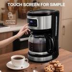 HousesAid Touchscreen Programmable 12 Cup Coffee Maker Drip Coffee Machine,1,4 Cup Setting,Stainless Steel Carafe,Keep-Warm Function,Auto Shut off for home and work