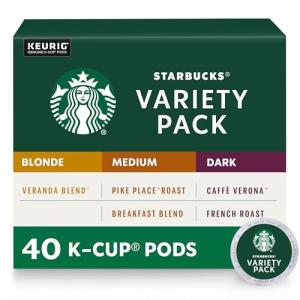 Starbucks K-Cup Coffee Pods—Starbucks Blonde, Medium & Dark Roast Coffee—Variety Pack for Keurig Brewers—100% Arabica—1 box (40 pods total)