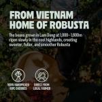 BAZAN COFFEE Too Strong, Vietnamese Robusta Whole Bean Coffee, Dark Roast, High Caffeine, Bold Espresso Flavor, Low Acidity, Perfect with Milk, 12oz Bag