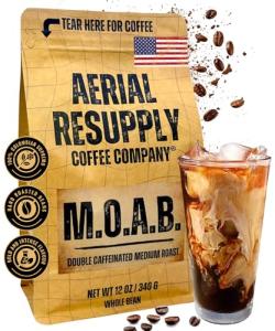 Aerial Resupply Coffee - MOAB Whole Coffee Beans Medium Roast, Double Caffeinated, Hand-Roasted with a Bold and Rich Flavor, 100% Vietnamese Robusta - 12 oz Bag