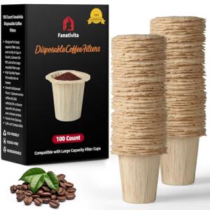 Fanativita Disposable Coffee Filters for My K-Cup, K-Carafe, Cuisinart SS-RFC and Other Large Reusable Filter Cups (Unbleached 100 Count)