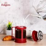 LORD'S ROCKS Folgers Coffee French Press – 600ml Heat-Resistant Glass Coffee Maker with Stainless Steel Filter, Durable Red Frame & Handle, Easy Brewing for Fresh, Bold Flavor