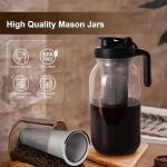 Cold Brew Coffee Maker - 64 Oz Heavy-Duty Glass Mason Jar Pitcher with Stainless Steel Filter, Leak-Proof Lid, Ergonomic Handle & Precision Pour Spout – Ideal for Iced Coffee, Tea, Cold Brew (Black)