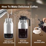 Cold Brew Coffee Maker - 64 Oz Heavy-Duty Glass Mason Jar Pitcher with Stainless Steel Filter, Leak-Proof Lid, Ergonomic Handle & Precision Pour Spout – Ideal for Iced Coffee, Tea, Cold Brew (Black)