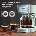 Taylor Swoden 12-Cup Programmable Coffee Maker, Regular & Strong Brew Drip Coffee Machine for Home and Office, Glass Carafe, Pause & Serve, Auto Shut Off, Green & Stainless Steel