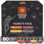 Copper Moon Single Serve Coffee Pods For Keurig K-Cup Brewers, Light Medium & Dark Roast, Variety Pack, 80 Count