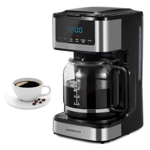 Ihomekee Coffee Maker, Programmable Drip Coffee Maker 12 Cup, Regular & Strong Brew Drip Coffee Machine with Iced Coffee Function for Home and Office, Black & Stainless Steel