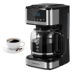 Ihomekee Coffee Maker, Programmable Drip Coffee Maker 12 Cup, Regular & Strong Brew Drip Coffee Machine with Iced Coffee Function for Home and Office, Black & Stainless Steel