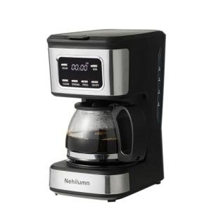 Nehilumn 5-6 Cup Programmable Coffee Machine, Reusable Filter, Coffee Pot, Water Level Indicator, Automatic Shut-Off, Black&Stainless Steel