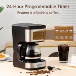 Nehilumn 5-6 Cup Programmable Coffee Machine, Reusable Filter, Coffee Pot, Water Level Indicator, Automatic Shut-Off, Black&Stainless Steel