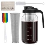 Cold Brew Coffee Maker, 64oz Iced Coffee Tea Pitcher with Stainless Steel Filter & Coffee Mat, 1/2 Gallon Heavy Duty Glass Mason Jar Cold Brew Maker with Pour Spout Handle Lid, 2 Brushes, Leak-Proof