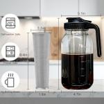 Cold Brew Coffee Maker, 64oz Iced Coffee Tea Pitcher with Stainless Steel Filter & Coffee Mat, 1/2 Gallon Heavy Duty Glass Mason Jar Cold Brew Maker with Pour Spout Handle Lid, 2 Brushes, Leak-Proof