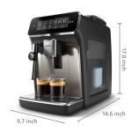 PHILIPS 3300 Series Fully Automatic Espresso Machine with integrated milk frother and grinder, 5 Hot & Iced Coffee Pre-Sets, 40% Quieter SilentBrew, 15-Bar Pressure, Glossy Black (EP3326/90)
