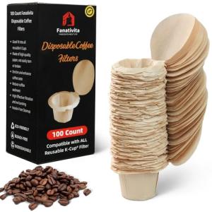 100 Count Fanativita K Cup Filters Disposable with Genius Lid Design, Fit All Reusable K Cups for Keurig (Unbleached)