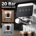 AMZCHEF MZCHEF Espresso Machines with LED Touch screen, Espresso Coffee machine Equip 20Bar Pressure System, Cappuccino Machine, Compact Latte Machine for Home Gifts,Silver