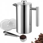 Meelioliving Small French Press 350ml Coffee Maker, Double-Wall Insulated French Press Coffee Press Stainless Steel, Included 2 Extra Fliters and 1 Coffee Spoon (1 cup, 12 OZ)