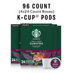 Starbucks K-Cup Coffee Pods, Dark Roast Coffee, Sumatra for Keurig Brewers, 100% Arabica, 4 boxes (96 pods total)