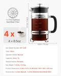 VEVOR French Press Coffee Maker, 34 Ounce 1 Liter Borosilicate Glass Coffee Press Tea Maker with Stainless Steel Filter, Large Glass French Presses Cold Brew for Camping Travel Home Kitchen, Silver