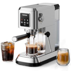 topzee Espresso Machine 20 Bar, Compact Coffee Maker with Milk Frother & Cold Brew Function, 52oz Removable Water Tank, Stainless Steel Cappuccino, Latte Maker, Silver