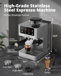 AIRMSEN Espresso Machines with Burr Grinder, 20 Bar, Milk Frother Steam Wand, Stainless Steel Coffee Maker for Home - Cappuccino Latte & ​​Cold Brew​​ Iced Coffee Maker & Americano