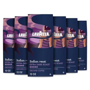 Lavazza Italian Roast Ground Coffee 6 Bags of 12oz, Dark Roast, Strong and Bold Taste, Intensity 5/5, 100% Arabica, Ideal for Drip Brewers, (Pack of 6) - Package May Vary