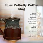 Uncommon Clay 16oz Potbelly Coffee Mug Handmade in the USA (Chestnut/Sage)