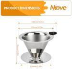 NKOVE Pour Over Coffee Dripper Stainless Steel Reusable Filter Paperless Cone Coffee Maker Dripper for 1-2 Cup