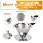 NKOVE Pour Over Coffee Dripper Stainless Steel Reusable Filter Paperless Cone Coffee Maker Dripper for 1-2 Cup