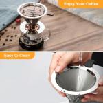 NKOVE Pour Over Coffee Dripper Stainless Steel Reusable Filter Paperless Cone Coffee Maker Dripper for 1-2 Cup