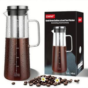 GWNF Cold Brew Coffee Maker & Ice Tea Maker, 1.4L/48oz Cold Brew Pither, Borosilicate Glass Carafe with Stainless Steel Filter, Airtight Lid, Dishwasher Safe, Easy to Use | Mannual & Brush Included