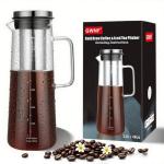 GWNF Cold Brew Coffee Maker & Ice Tea Maker, 1.4L/48oz Cold Brew Pither, Borosilicate Glass Carafe with Stainless Steel Filter, Airtight Lid, Dishwasher Safe, Easy to Use | Mannual & Brush Included