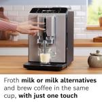 Bosch 300 Series Fully Automatic Espresso and Coffee Machine – In-Cup Frother, OneTouch Milk Drinks, 5 Drink Options, Ceramic Grinder, Easy Clean & Descale, in Silver TIU20307